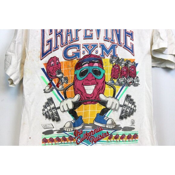 Vtg 80s California Raisins Grapevine Gym Shirt sz L White Crew Neck Short Sleeve - Picture 4 of 12
